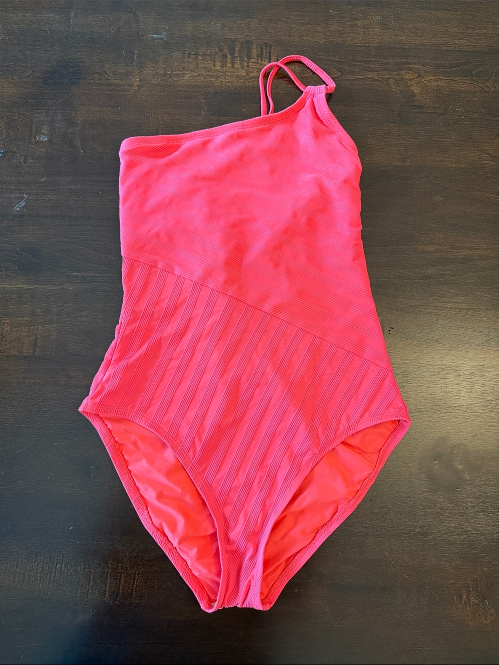 One-Shoulder Ribbed Pink Swimsuit